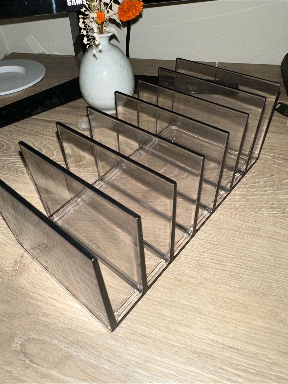 Acrylic Desktop Organizer Rack/makeup pallet organizer - Smoke Gray Sides